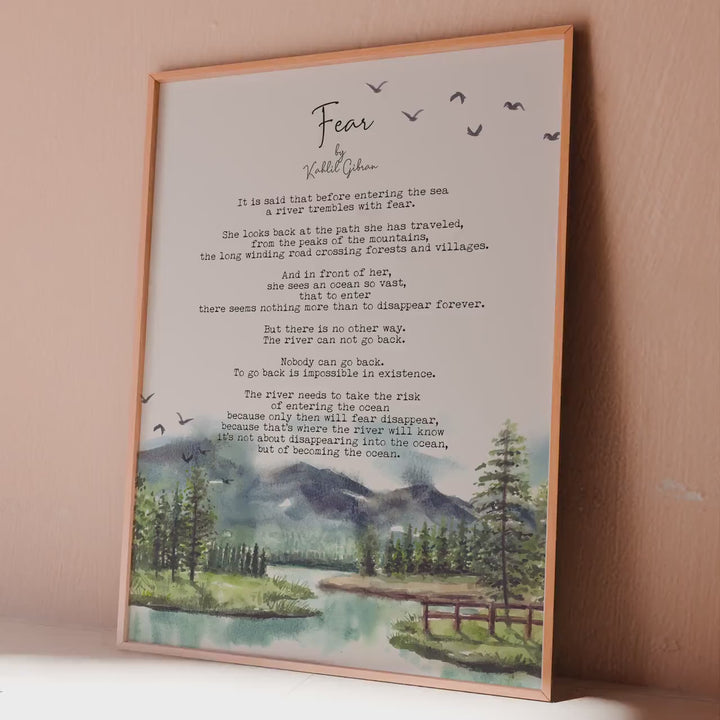 Kahlil Gibran Fear Poem Print: Watercolor River Landscape Art