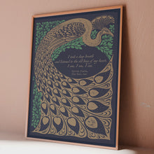 Load and play video in Gallery viewer, Sylvia Plath Quote Print &quot; I am, I am, I am&quot; – The Bell Jar Literary Art – Vintage Peacock Poster – Book Lover Gift – Framed or Unframed
