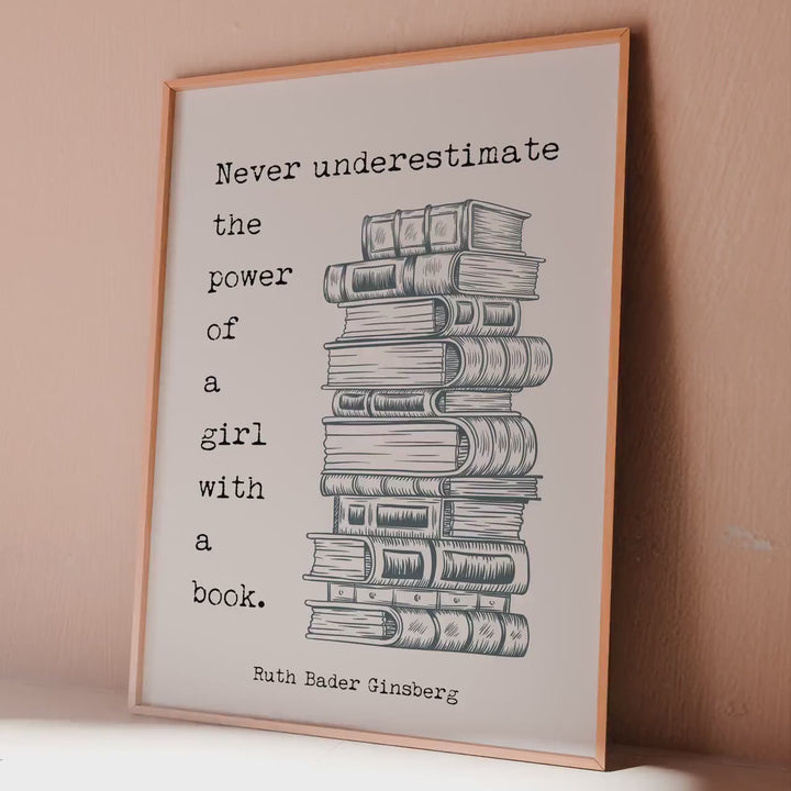 Ruth Bader Ginsburg Quote Print: Feminist Book Stack Illustration