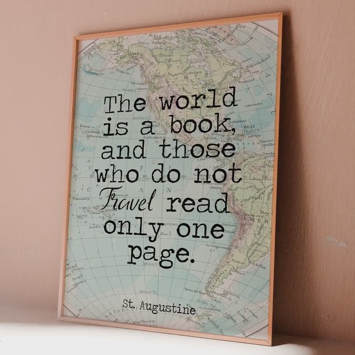 St. Augustine Travel Quote Print - Vintage Map Wall Art, Wanderlust Decor, Inspirational Travel Poster, Framed or Unframed