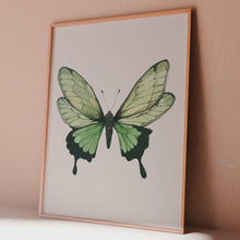 Load and play video in Gallery viewer, Green Butterfly Watercolor Print
