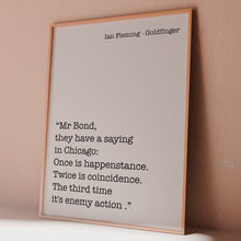 Load and play video in Gallery viewer, James Bond Poster Goldfinger Quote Print: Ian Fleming Wall Art
