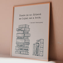 Load and play video in Gallery viewer, Ernest Hemingway Book Quote Print – Literary Wall Art, Book Lover Gift, Reading Decor, Book Stack Illustration Framed &amp; Unframed Options
