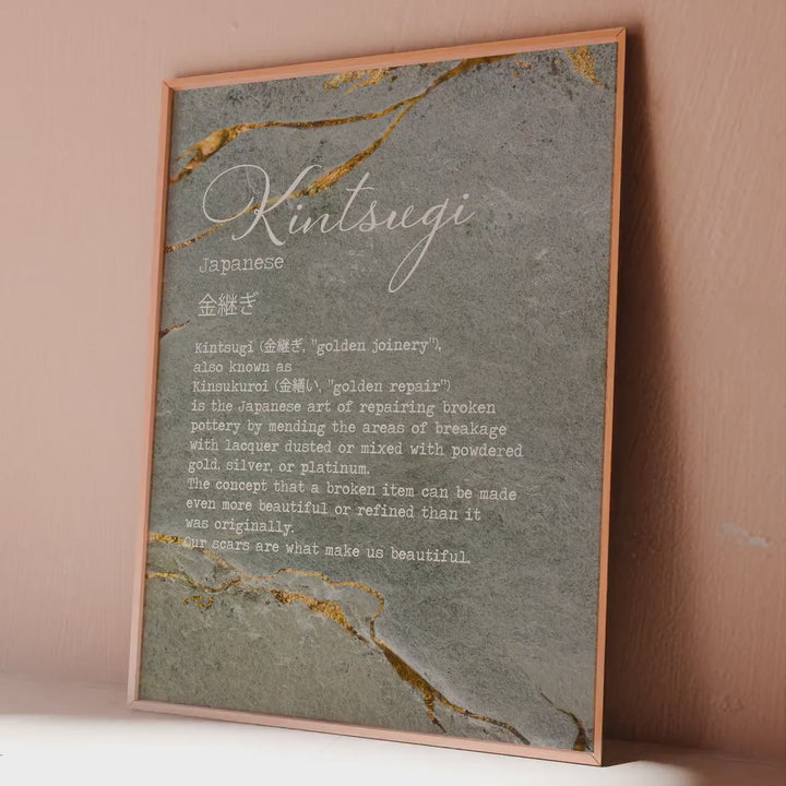 Kintsugi Definition Print: Japanese Philosophy, Gold Marble Art