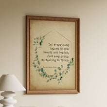 Load image into Gallery viewer, Rilke “No feeling is final” poetry print with soft vintage background and botanical wreath
