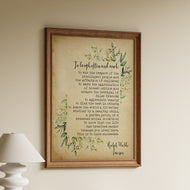 To laugh often and much success quote print with watercolour leaves on a vintage paper style background in a wooden frame
