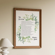 Load image into Gallery viewer, Wendell Berry The Sycamore poem print with botanical leaves and greenery
