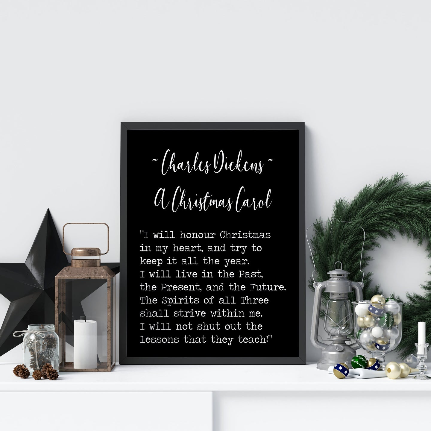A Christmas Carol Quote - Charles Dickens I will honor Christmas in my heart - book lover Print for library decor love quote unframed poster