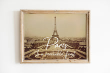 Load image into Gallery viewer, Ernest Hemingway Quote - Paris is a moveable feast - Eiffel Tower Paris Print for library or office wall Art Hemingway library decor
