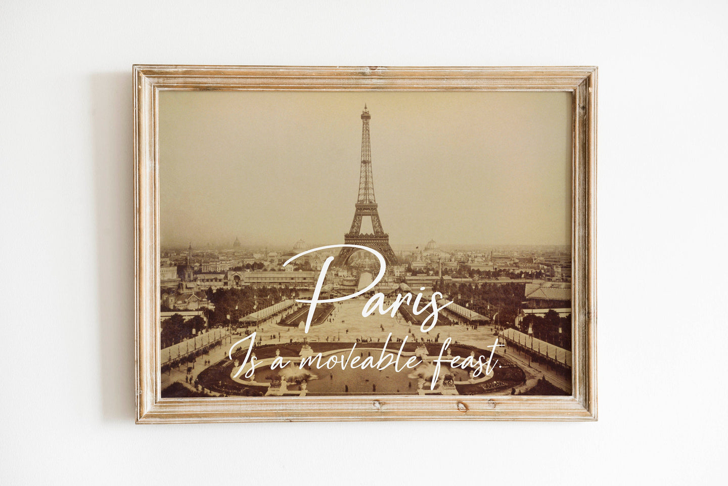 Ernest Hemingway Quote - Paris is a moveable feast - Eiffel Tower Paris Print for library or office wall Art Hemingway library decor