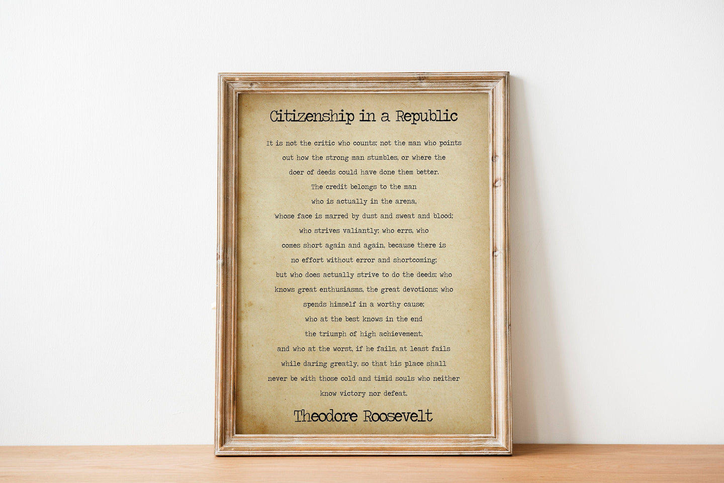 Theodore Roosevelt Citizenship in a Republic speech - The Man in the Arena - unframed office decor print - political art motivational quotes