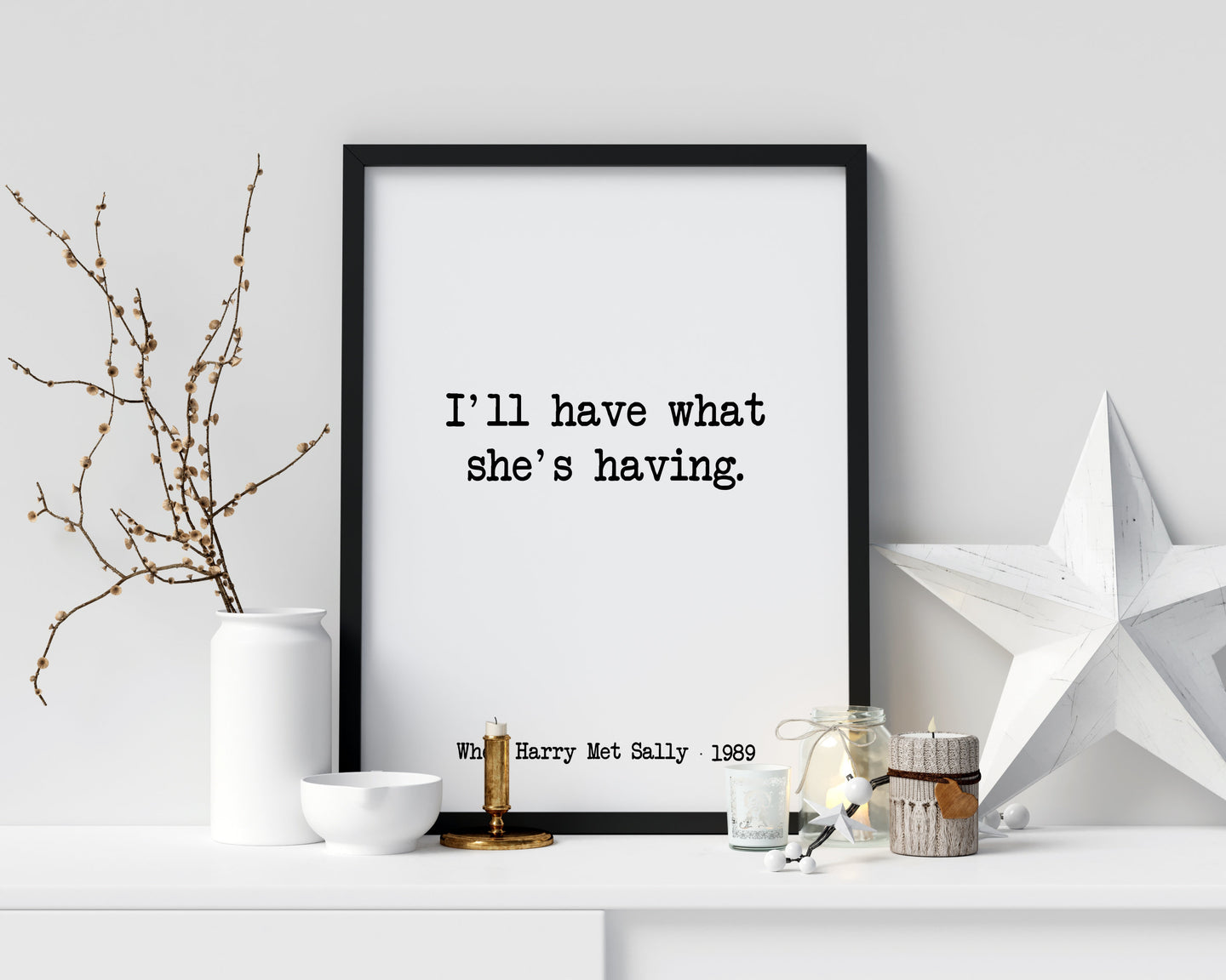 When Harry Met Sally (1989) Movie Quote, I'll have what she's having, Black and White Art Print Home, Minimalist Wall Art Unframed print