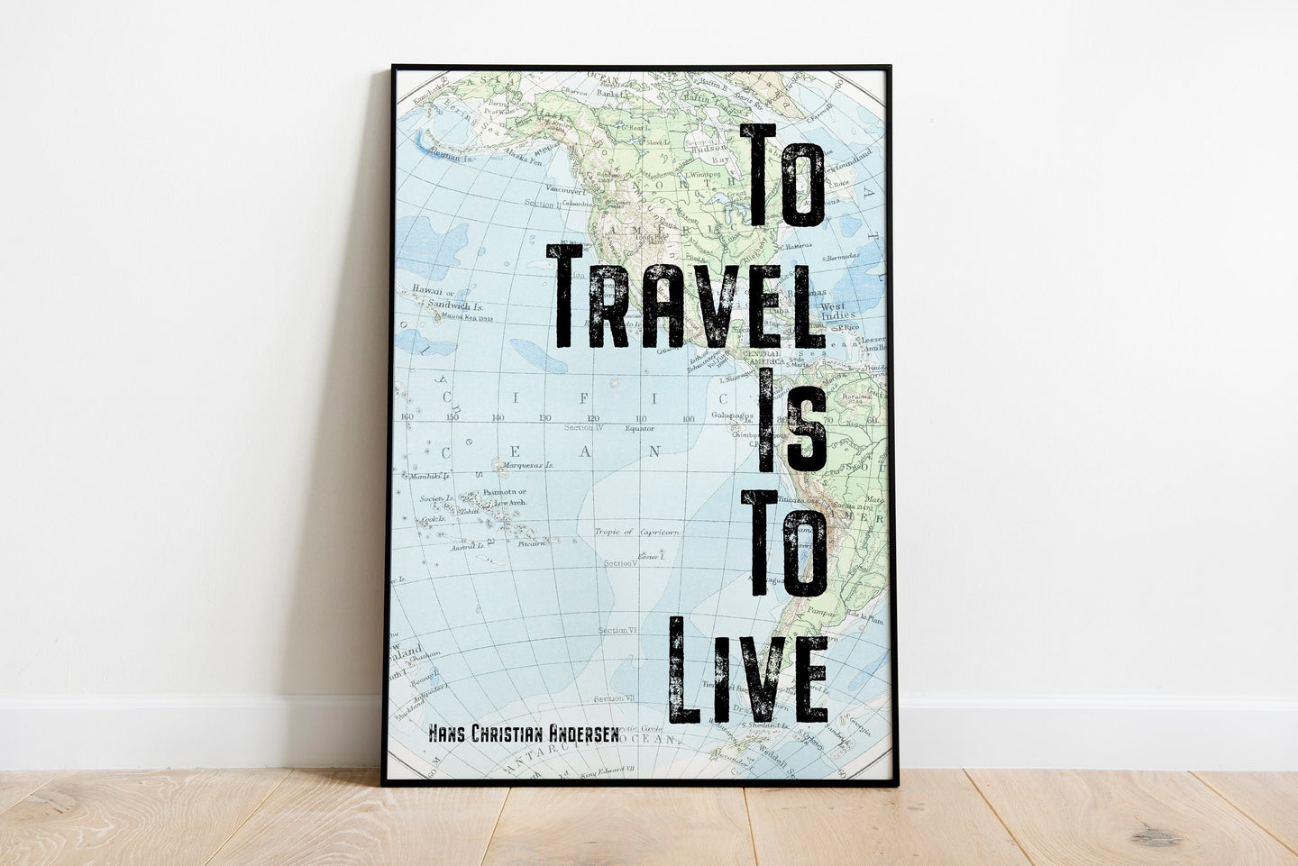 Travel Poster Hans Christian Andersen Quote - to travel is to live- travel Print for library office wall Art travel decor UNFRAMED