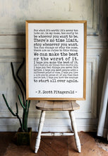 Load image into Gallery viewer, F Scott Fitzgerald Quote, For what it&#39;s worth - Make the best of it - UNFRAMED
