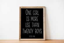 Load image into Gallery viewer, Peter Pan Quote - One girl is more use than twenty boys - Unframed book Print for baby girl nursery wall art
