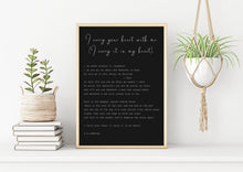 Load image into Gallery viewer, E.E. Cummings Poem I carry your heart (I carry it in my heart) Art Print Home Decor poetry wall art vintage paper dorm decor UNFRAMED
