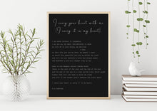 Load image into Gallery viewer, E.E. Cummings Poem I carry your heart (I carry it in my heart) Art Print Home Decor poetry wall art vintage paper dorm decor UNFRAMED
