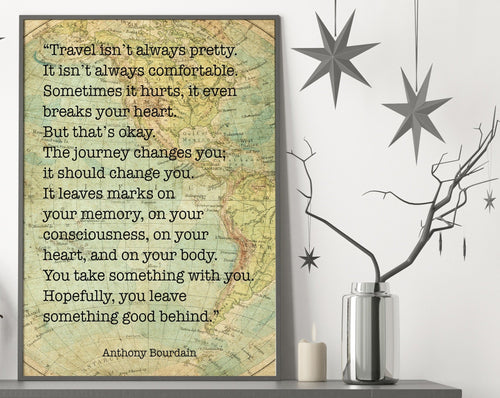Anthony Bourdain Print - Travel isn't always pretty - Unframed inspirational print for Home, Inspirational bourdain quote UNFRAMED