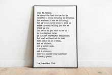 Load image into Gallery viewer, The Breakfast Club Movie Quote - Closing Lines - Letter to Mr. Vernon Black and White Art Print for Home Decor, Unframed Minimalist movie
