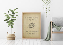 Load image into Gallery viewer, Invictus poem William Ernest Henley Poem Art Print office Wall Art poetry art - I am the master of my fate... captain of my soul.

