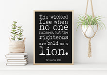 Load image into Gallery viewer, Bible verse wall art - Proverbs 28 :1 - Scripture wall art
