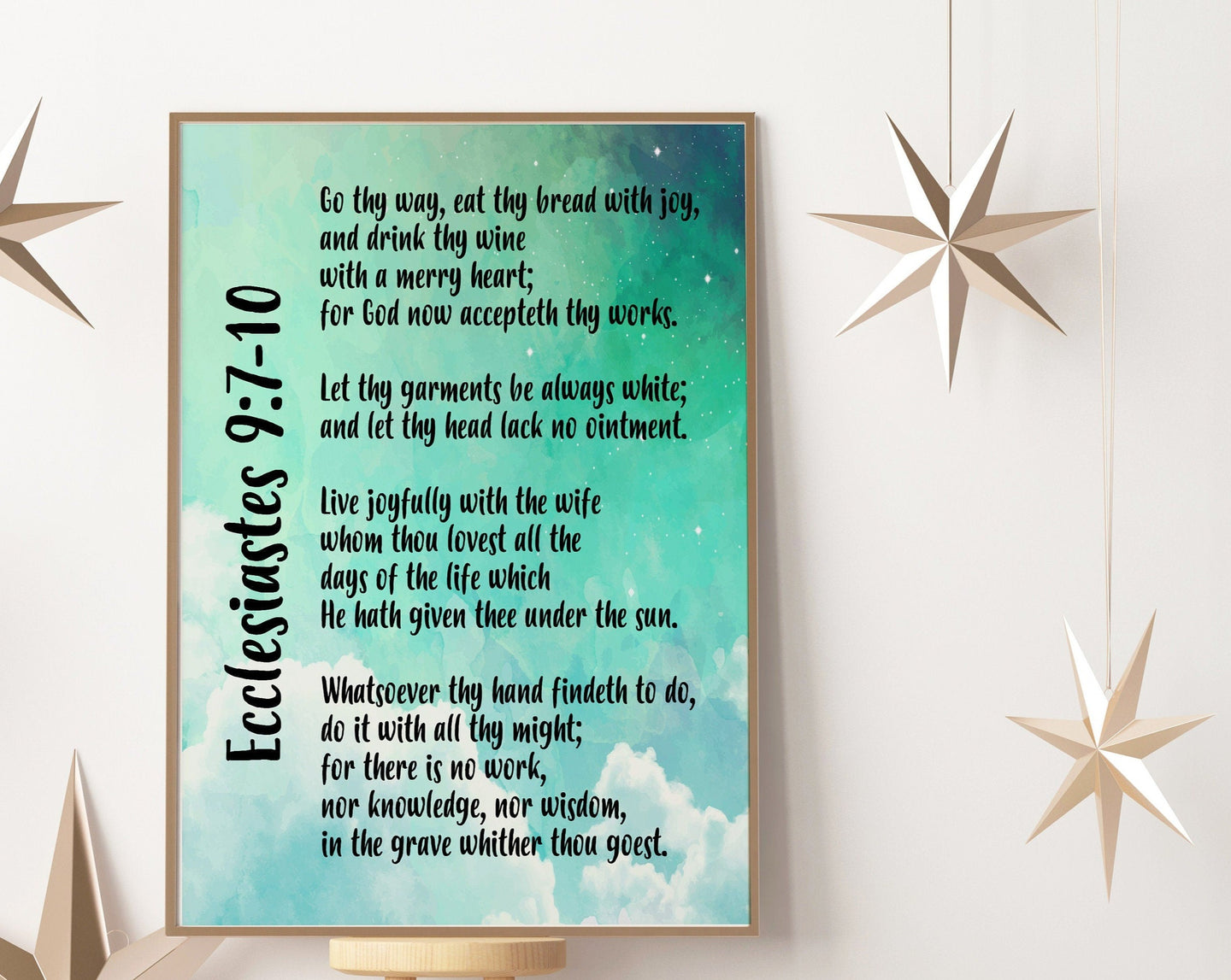 Ecclesiastes 9:7-10 Print - Bible verse - Go thy way, eat thy bread with joy - for Home, typography inspirational scripture print UNFRAMED