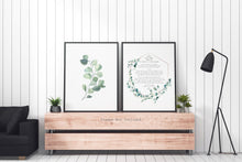 Load image into Gallery viewer, Set of 2 prints E.E. Cummings Poem I carry your heart (I carry it in my heart) Art Print Home Decor poetry wall art - Watercolor Eucalyptus
