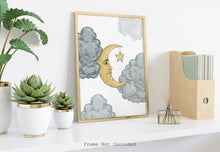 Load image into Gallery viewer, Moon &amp; Clouds print - Bedroom wall decor - Celestial Wall Art UNFRAMED
