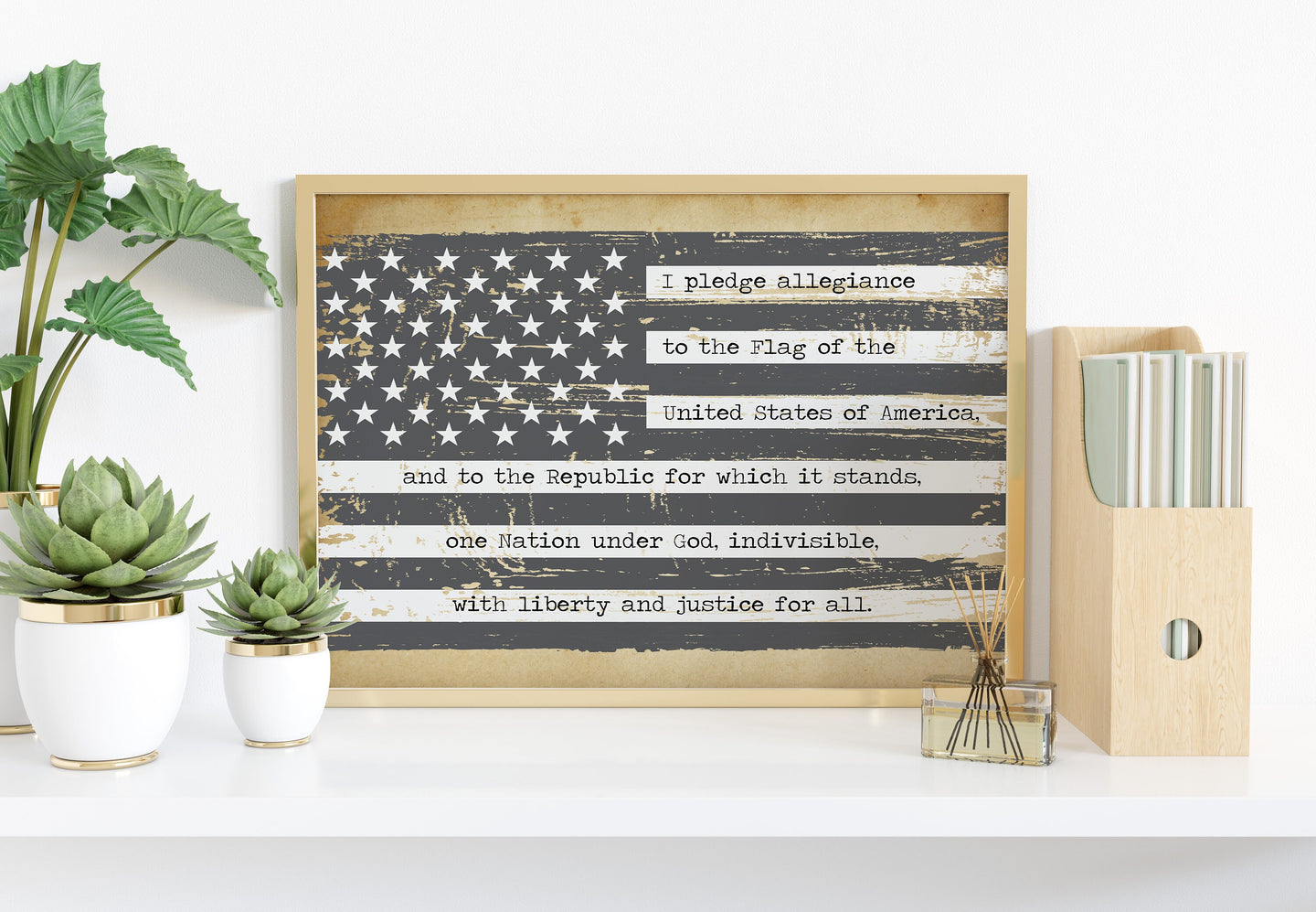 Pledge of Allegiance Wall Art - Patriotic Home Wall Decor - UNFRAMED - American Flag Art