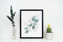 Load image into Gallery viewer, Watercolor leaves print - blue and silver painting poster Bedroom decor - watercolor poster UNFRAMED
