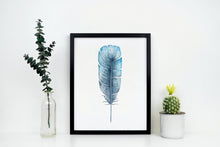 Load image into Gallery viewer, Watercolor Feather print - Blue Feather painting poster Bedroom decor - watercolor poster UNFRAMED
