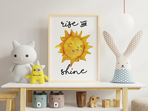 Rise and Shine print - Sunshine watercolor painting Bedroom wall decor - UNFRAMED - kids room wall decor - nursery wall decor