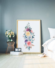 Load image into Gallery viewer, Watercolor Wildflower Bouquet print - Wild Roses painting poster Bedroom decor - Colorful wall art illustration UNFRAMED
