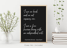 Load image into Gallery viewer, Jane Eyre Charlotte Bronte Quote - I am no bird, and no net ensnares me I am - book lover Print for library decor love quote unframed poster
