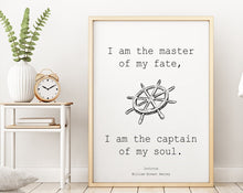 Load image into Gallery viewer, Invictus poem William Ernest Henley Poem Art Print office Wall Art poetry art - I am the master of my fate... captain of my soul.
