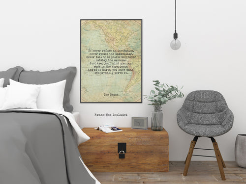The Beach Travel Poster - Book quote, Movie Quote - Never Refuse an Invitation