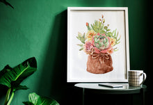 Load image into Gallery viewer, Watercolor succulent print - Succulent painting poster Girls Bedroom decor 11x14 print UNFRAMED
