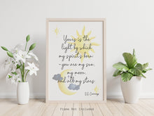 Load image into Gallery viewer, EE Cummings quote, Sun and Moon Wall art - you are my sun, my moon, and all my stars - Nursery Wall Art or Baby Shower Gift UNFRAMED
