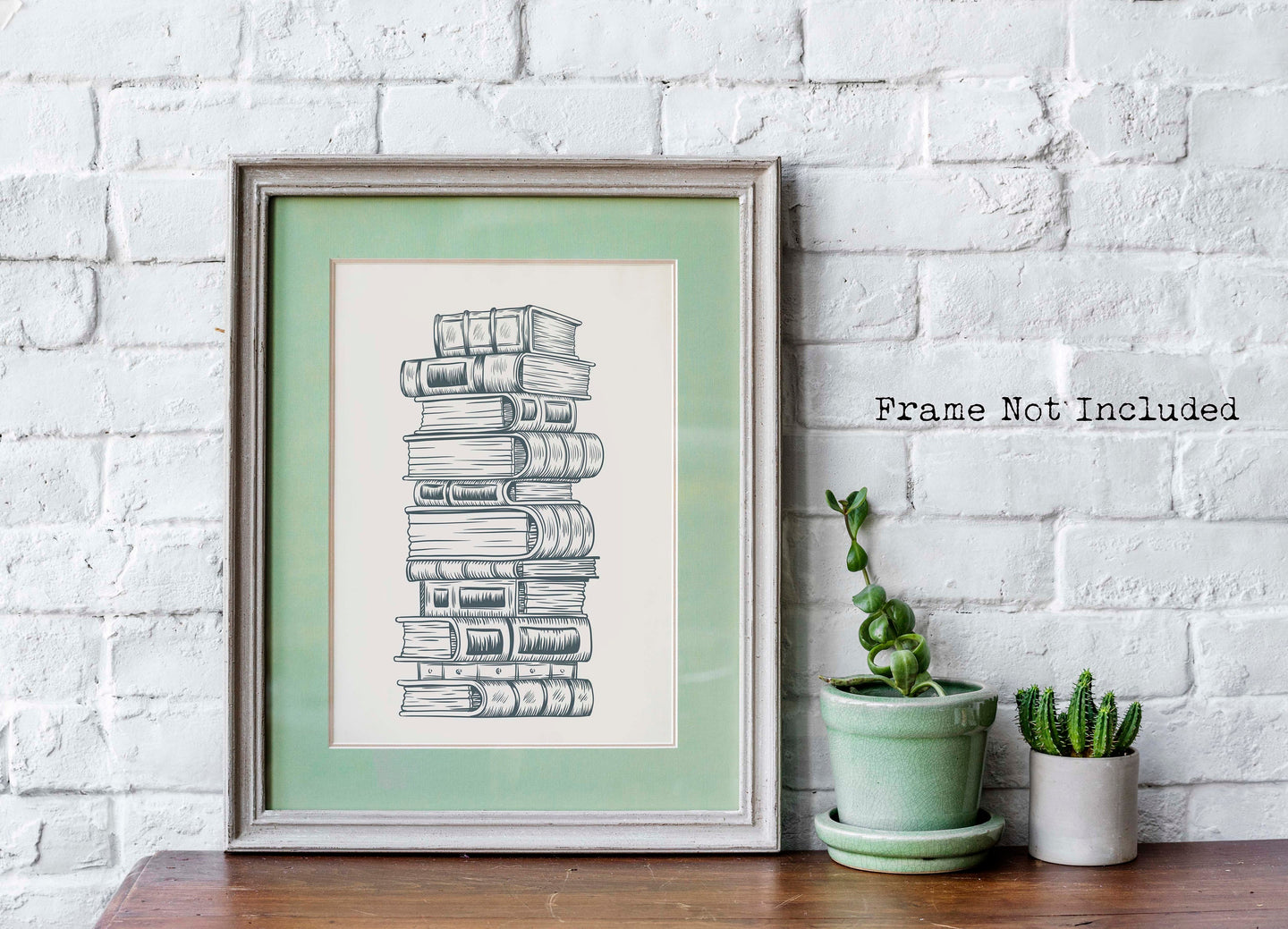 Stack Of Books Illustration print - Home Library Wall Art UNFRAMED