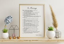Load image into Gallery viewer, On Marriage Kahlil Gibran Poem - Art Print Home office Decor poetry wall art UNFRAMED
