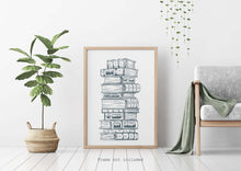 Load image into Gallery viewer, Stack Of Books Illustration print - Home Library Wall Art UNFRAMED

