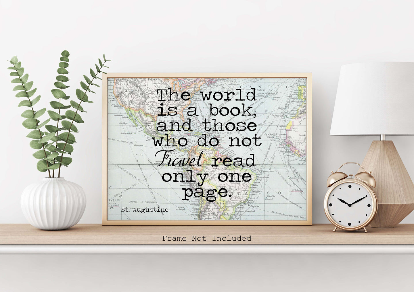 St Augustine Print - The world is a book, and those who do not travel read only one page - Unframed Travel Poster for Home UNFRAMED
