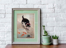 Load image into Gallery viewer, Japanese Art Print - Cat and Bowl of Goldfish By Ohara Koson
