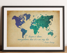 Load image into Gallery viewer, I haven&#39;t been everywhere, but it&#39;s on my list - Susan Sontag Print - Unframed travel poster wall art Low Poly Geometric World Map

