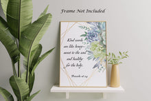Load image into Gallery viewer, Bible verse wall art - Proverbs 16:24 Kind words are like honey- sweet to the soul and healthy for the body - Succulent wall art
