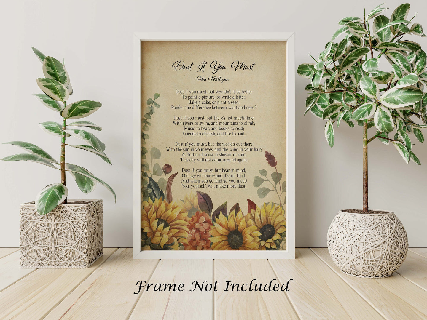 Dust If You Must - Cute Poem Poster Print - Illustrated Poetry - Poem Print by Rose Milligan - Physical Art Print Without Frame
