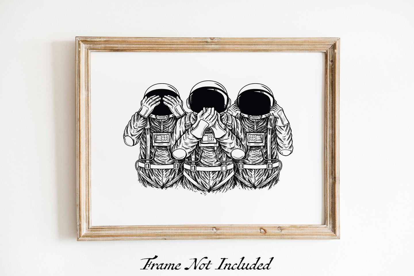 3 Wise Astronauts Poster Print - Three wise monkeys - see no evil, hear no evil, speak no evil