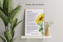 Load image into Gallery viewer, 1st Anniversary Gift For Wife Union By Robert Fulghum Wedding poem wall art - Poetry Poster Print - Full Poem - Unframed
