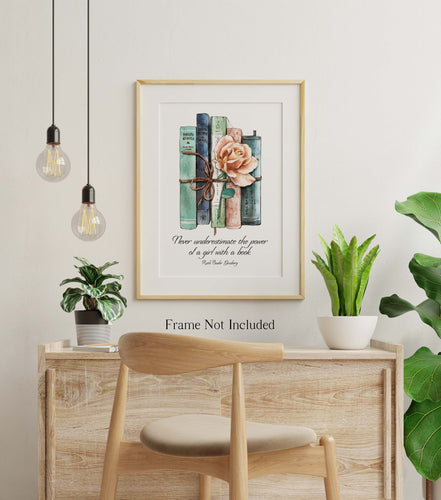 Ruth Bader Ginsburg Wall Art - Never underestimate the power of a girl with a book - RBG Print - Physical Art Print Without Frame