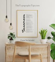 Load image into Gallery viewer, Sunscreen Song Lyrics Poster Print - Physical Print Without Frame
